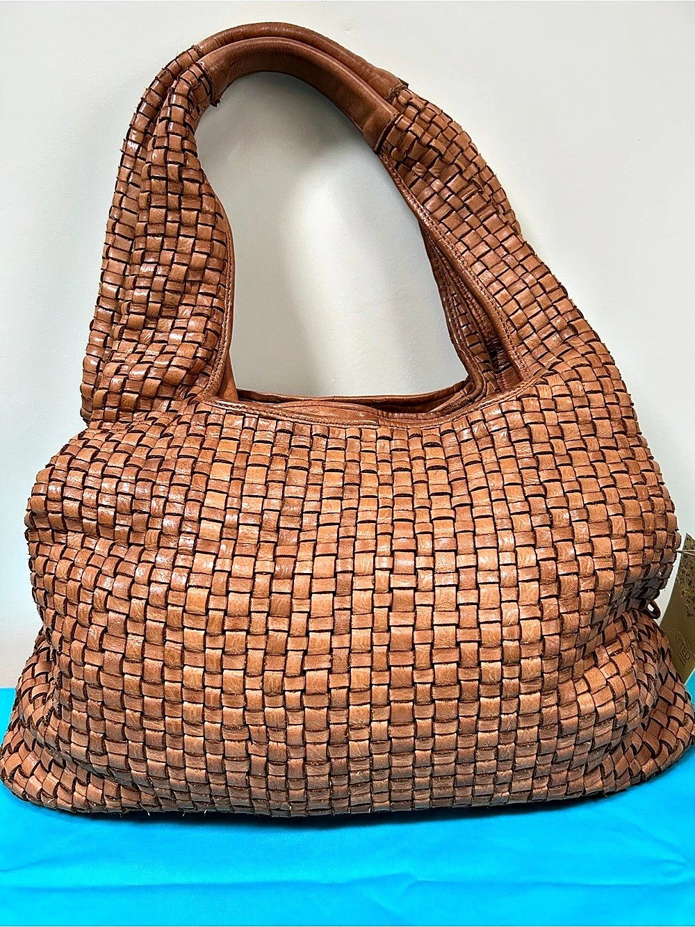 Uniquely Crafted Leather Woven Hobo Bag Brown